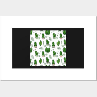 Green Cactus Plant Pattern Posters and Art